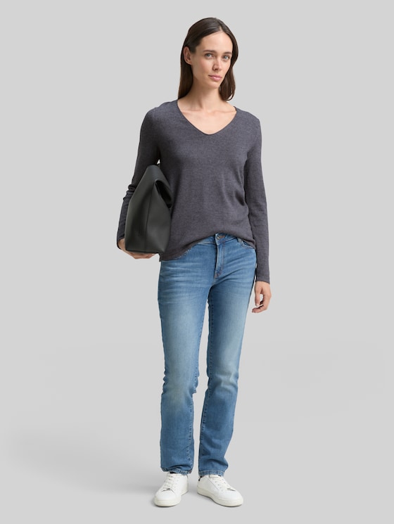 Knitted pullover with a V-neckline - evident anthracite melange