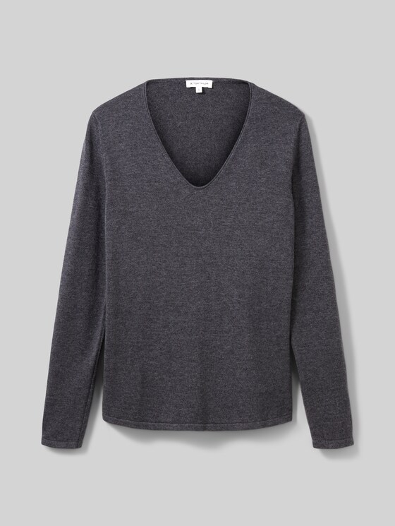 Knitted pullover with a V-neckline - evident anthracite melange