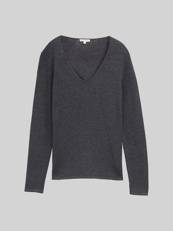 Knitted pullover with a V-neckline - evident anthracite melange