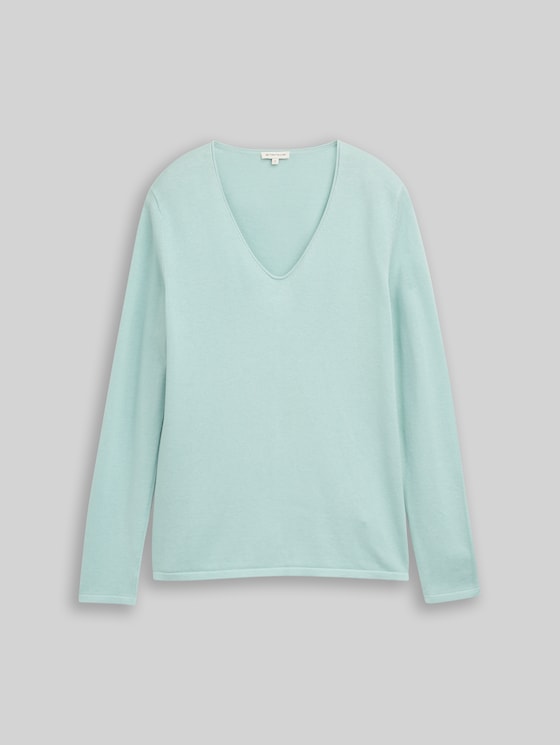 Knitted pullover with a V-neckline - blue haze