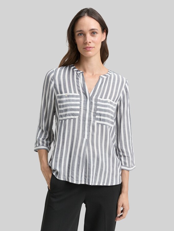 Striped blouse with pockets - offwhite navy vertical stripe
