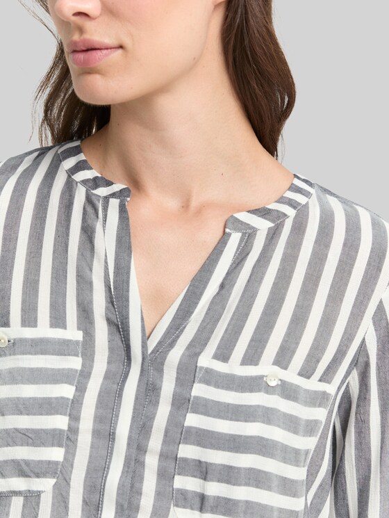 Striped blouse with pockets - offwhite navy vertical stripe