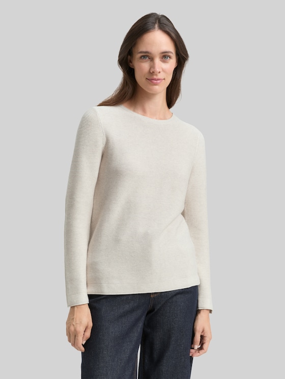 Round-neck knitted jumper - dusty alabaster melange