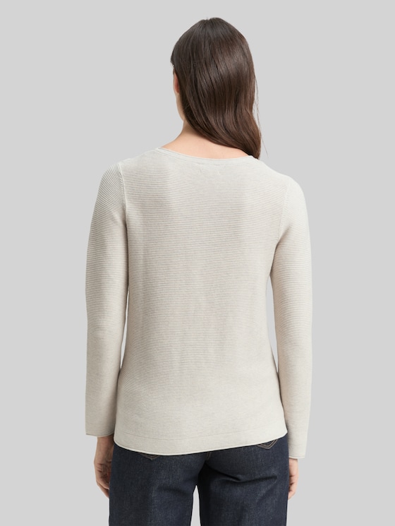 Round-neck knitted jumper - dusty alabaster melange