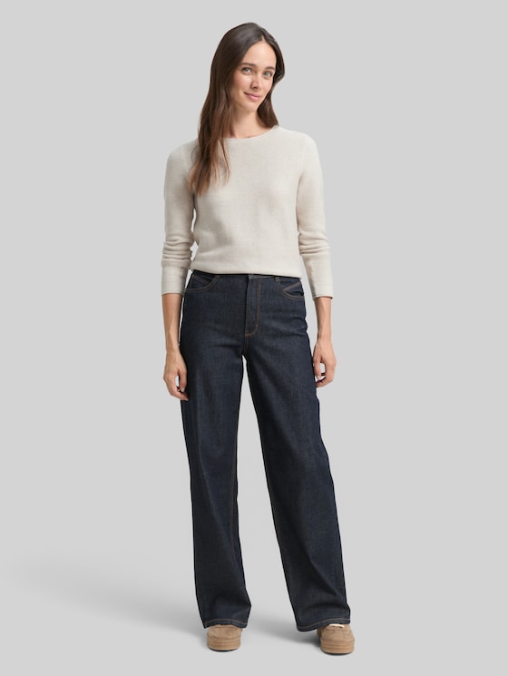 Round-neck knitted jumper - dusty alabaster melange