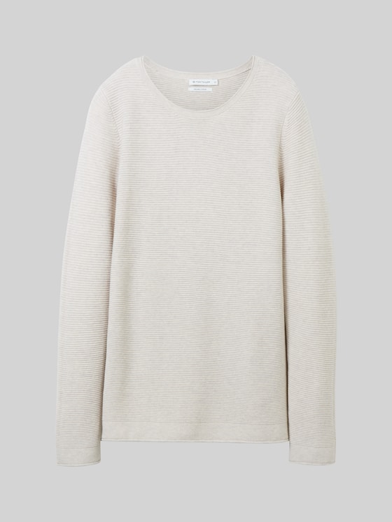 Round-neck knitted jumper - dusty alabaster melange