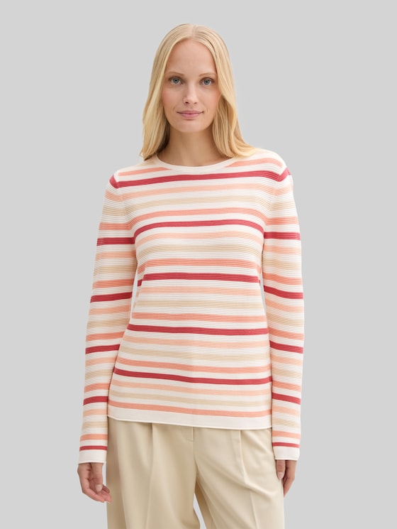 Cotton knitted jumper - peachy knit stripe design