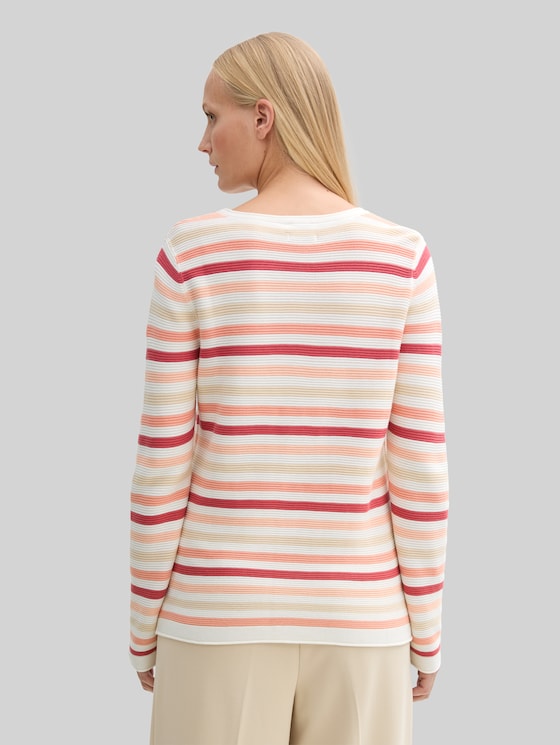 Cotton knitted jumper - peachy knit stripe design
