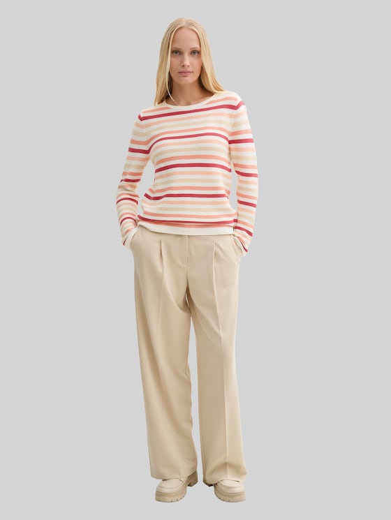 Cotton knitted jumper - peachy knit stripe design
