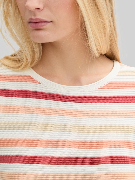 Cotton knitted jumper - peachy knit stripe design