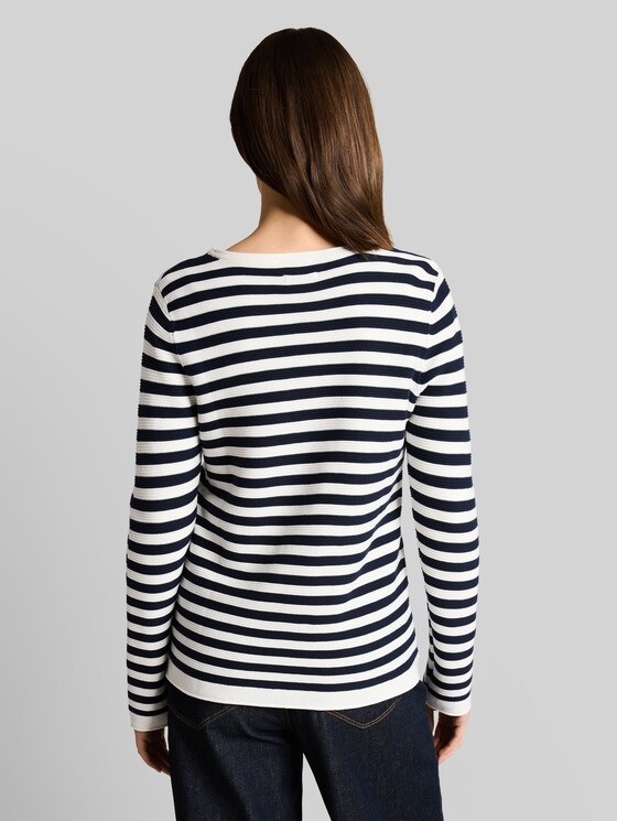 Cotton knitted jumper - dark navy white stripe