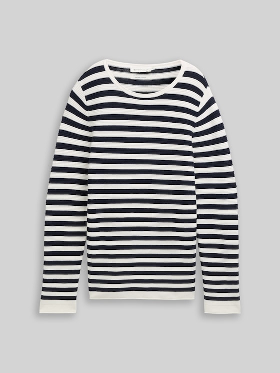 Cotton knitted jumper - dark navy white stripe