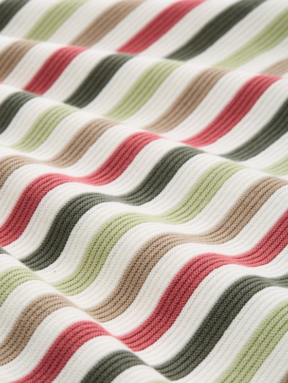 Cotton knitted jumper - cloudy green pink stripe