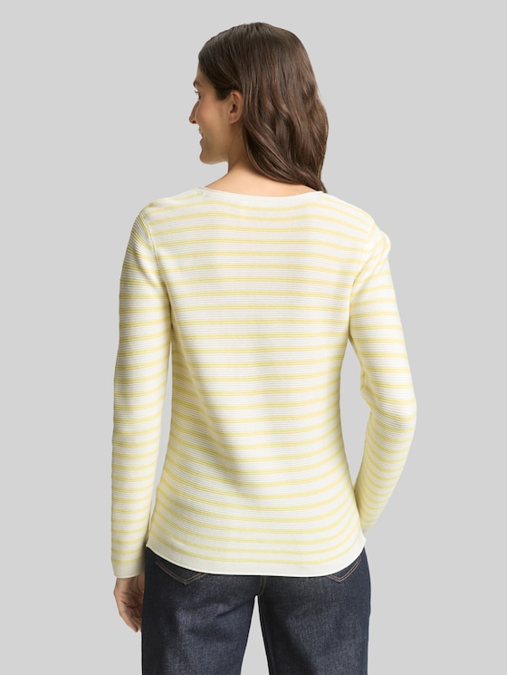 Cotton knitted jumper - yellow offwhite knit stripe