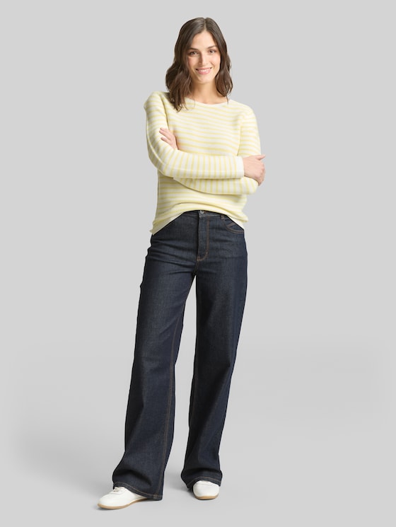 Cotton knitted jumper - yellow offwhite knit stripe