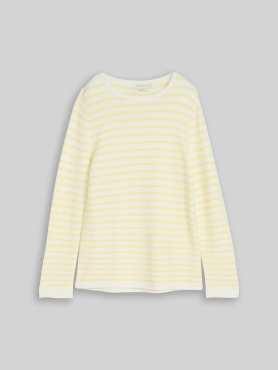 Cotton knitted jumper - yellow offwhite knit stripe
