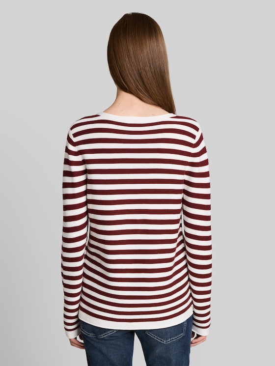 Cotton knitted jumper - preppy plum stripe