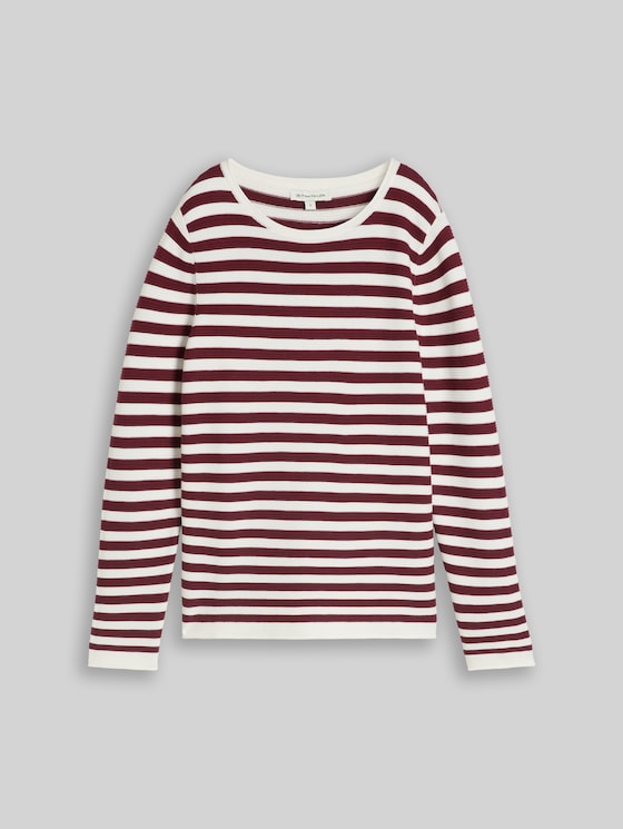 Cotton knitted jumper - preppy plum stripe