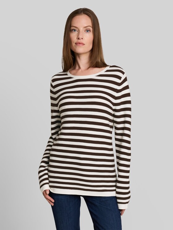 Cotton knitted jumper - java brown stripe
