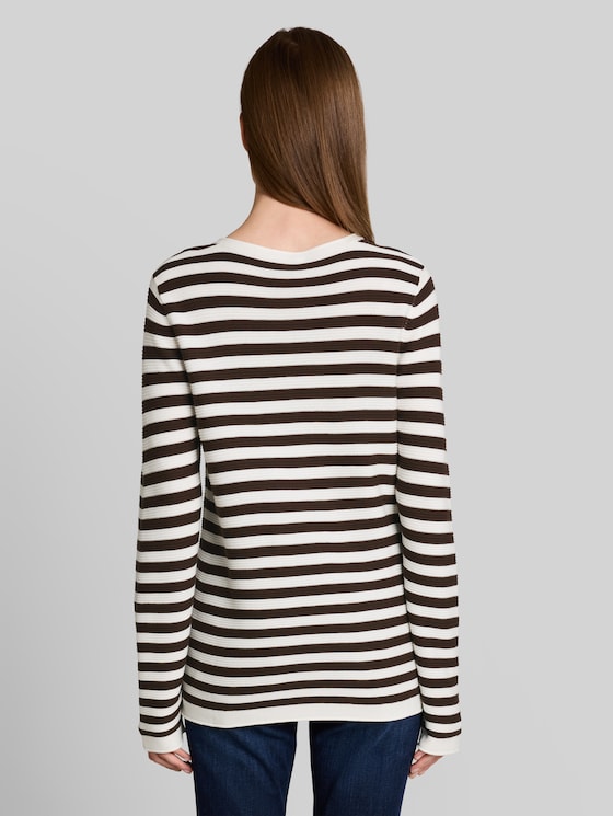 Cotton knitted jumper - java brown stripe