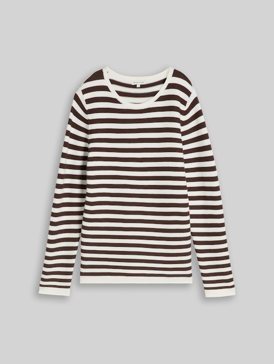 Cotton knitted jumper - java brown stripe