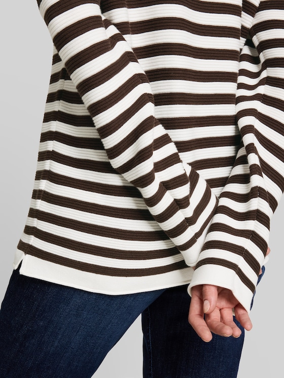Cotton knitted jumper - java brown stripe