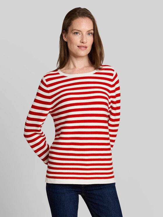 Cotton knitted jumper - soft red stripe
