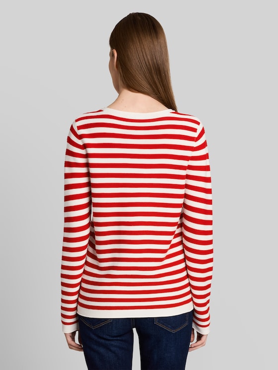 Cotton knitted jumper - soft red stripe