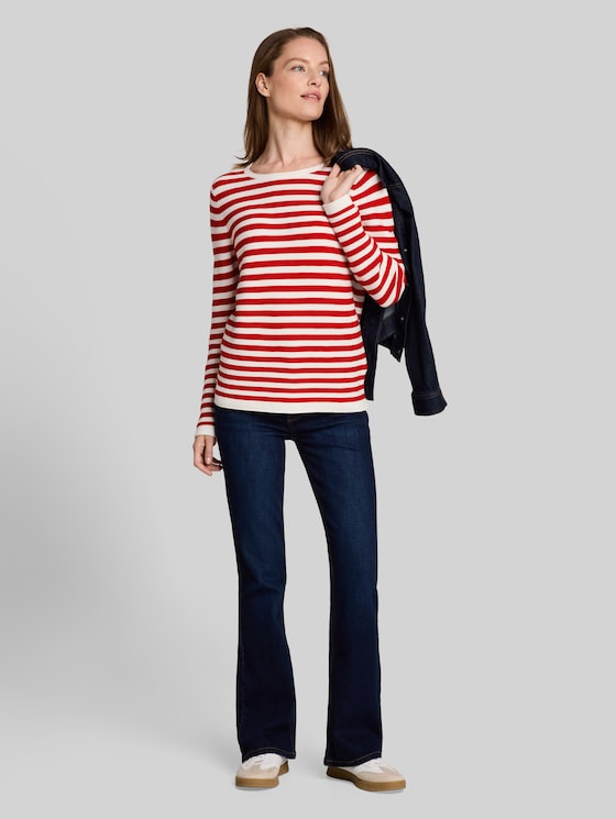 Cotton knitted jumper - soft red stripe