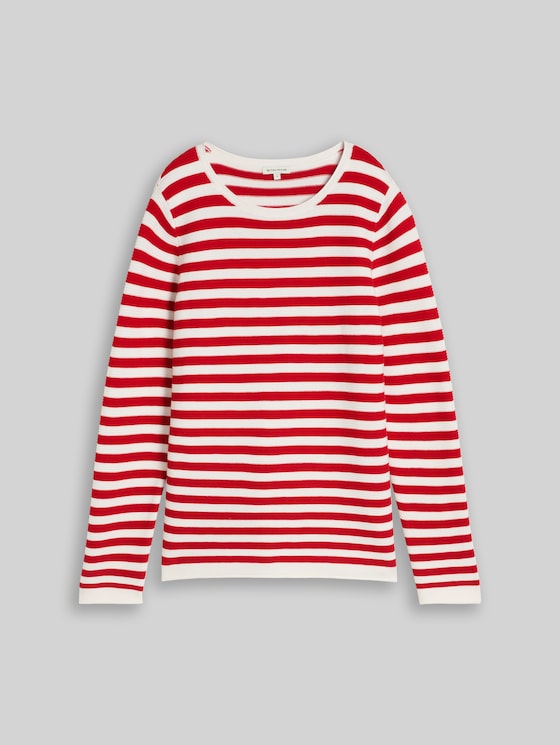 Cotton knitted jumper - soft red stripe