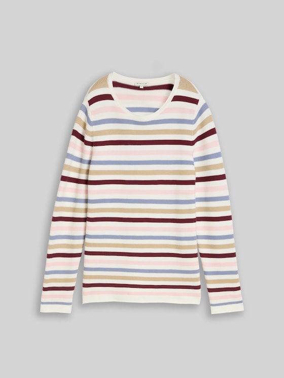 Cotton knitted jumper - rosa beige plum regular stripe