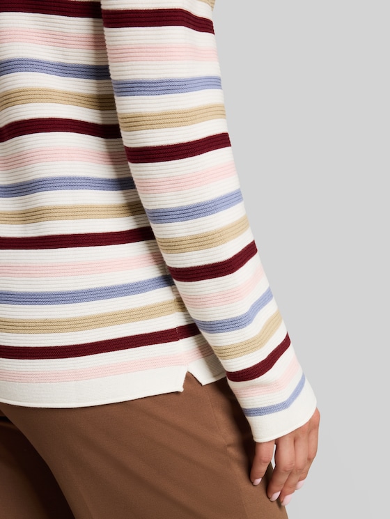 Cotton knitted jumper - rosa beige plum regular stripe