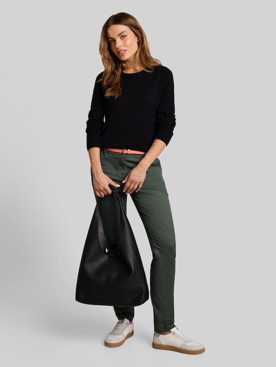 Chinos with belt - Darkest Olive