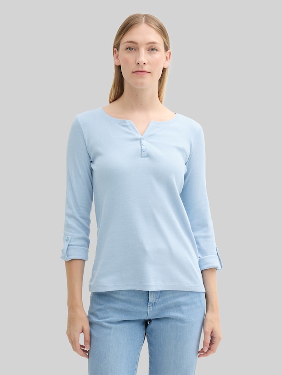 Long-sleeved top with turn-up feature - light fjord blue white stripe