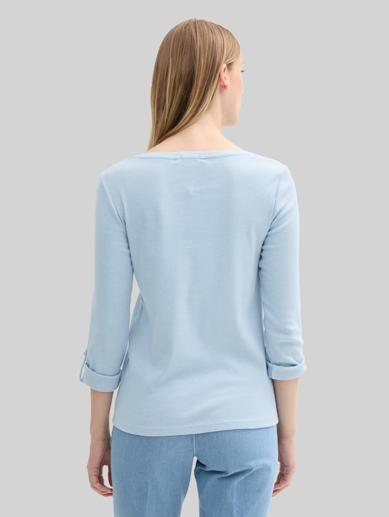 Long-sleeved top with turn-up feature - light fjord blue white stripe