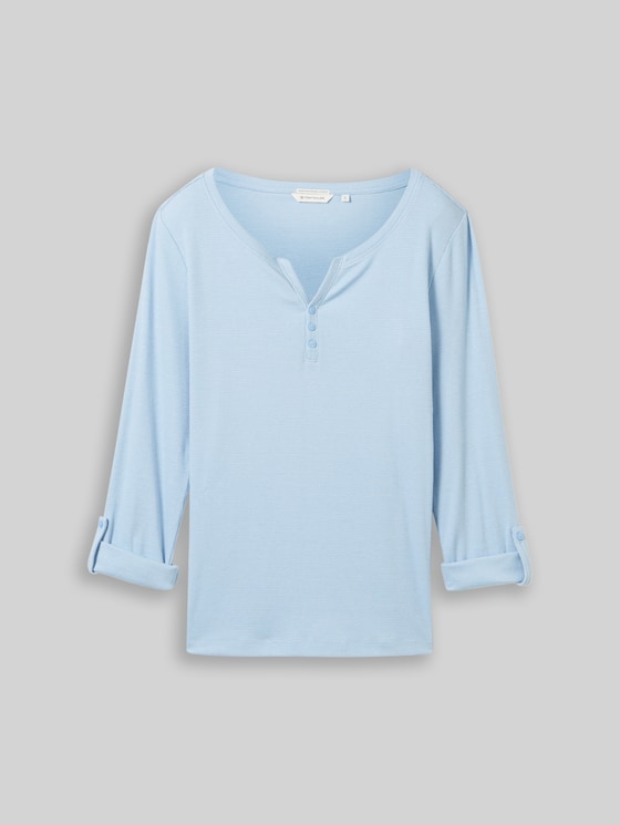 Long-sleeved top with turn-up feature - light fjord blue white stripe