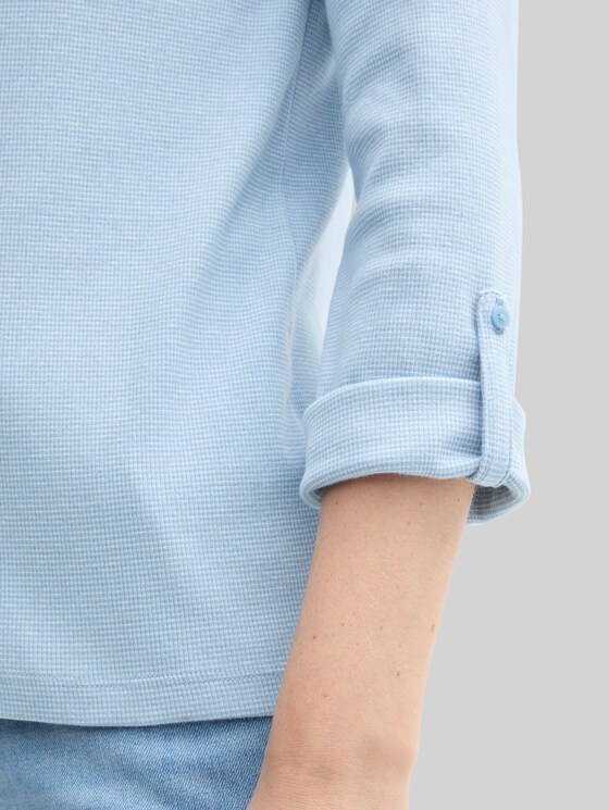 Long-sleeved top with turn-up feature - light fjord blue white stripe