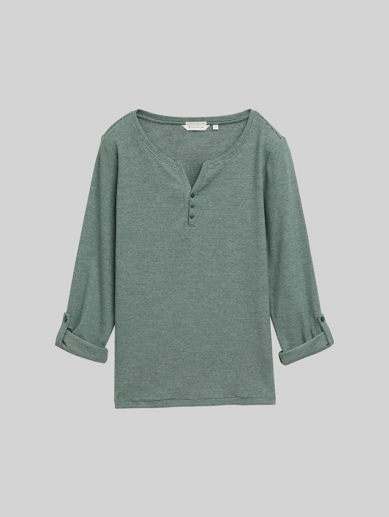 Long-sleeved top with turn-up feature - off white green small stripe