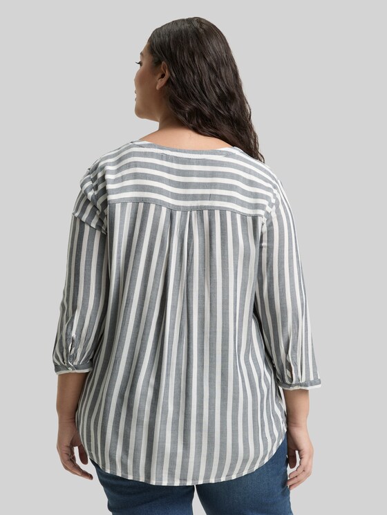 Plus Size – Striped Henley top - offwhite navy vertical stripe