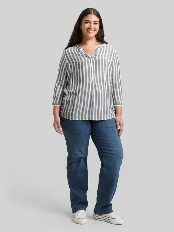 Plus Size – Striped Henley top - offwhite navy vertical stripe