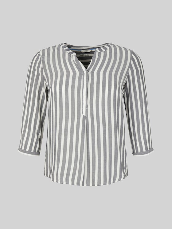 Plus Size – Striped Henley top - offwhite navy vertical stripe