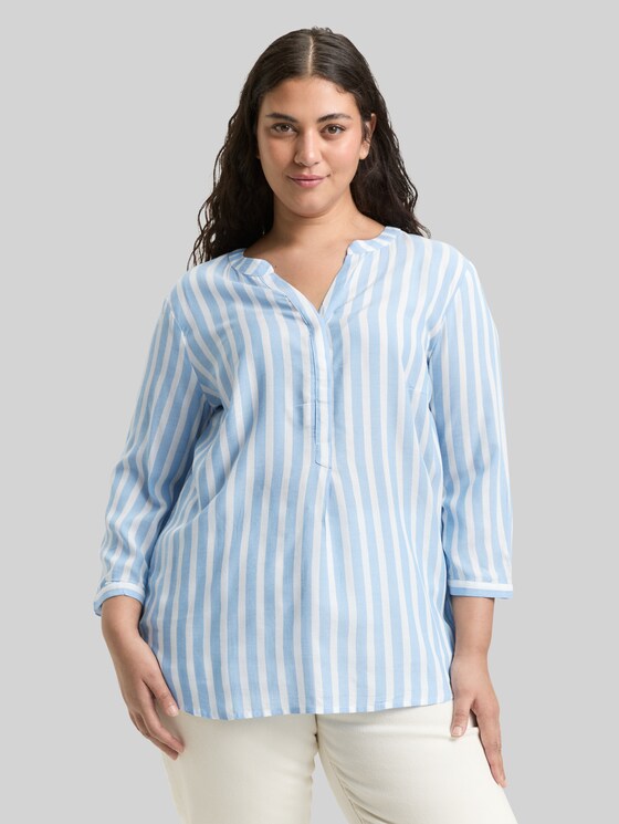 Plus Size – Striped Henley top - bleu white stripe