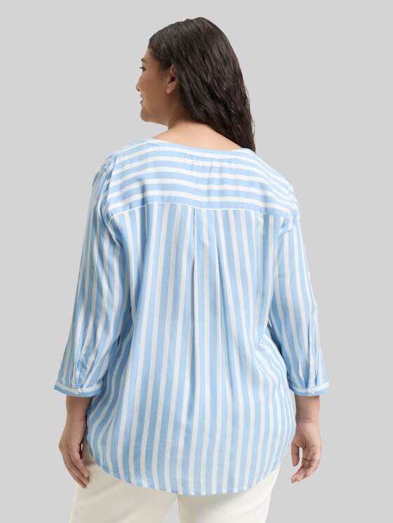 Plus Size – Striped Henley top - bleu white stripe