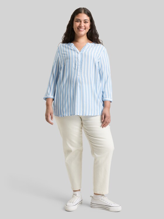 Plus Size – Striped Henley top - bleu white stripe