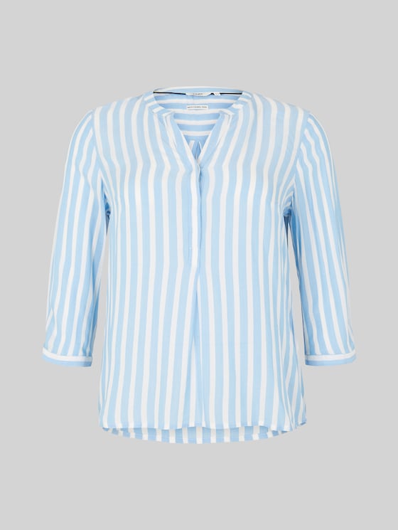 Plus Size – Striped Henley top - bleu white stripe