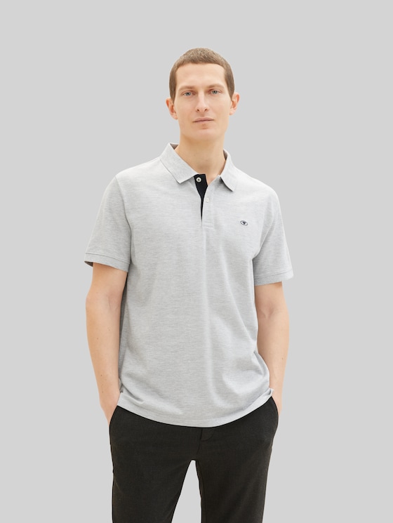 Piqué polo shirt with embroidered logo - Grey Heather Melange