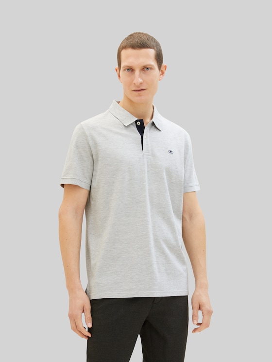 Piqué polo shirt with embroidered logo - Grey Heather Melange