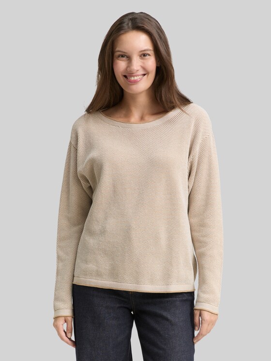 Loose-fit cotton knitted jumper - beige bubble structure