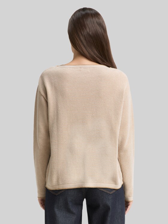 Loose-fit cotton knitted jumper - beige bubble structure