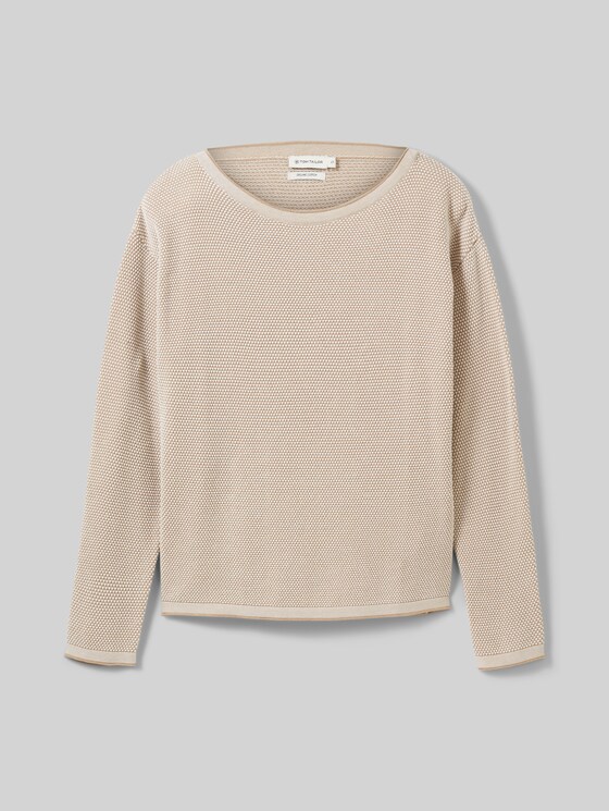 Loose-fit cotton knitted jumper - beige bubble structure